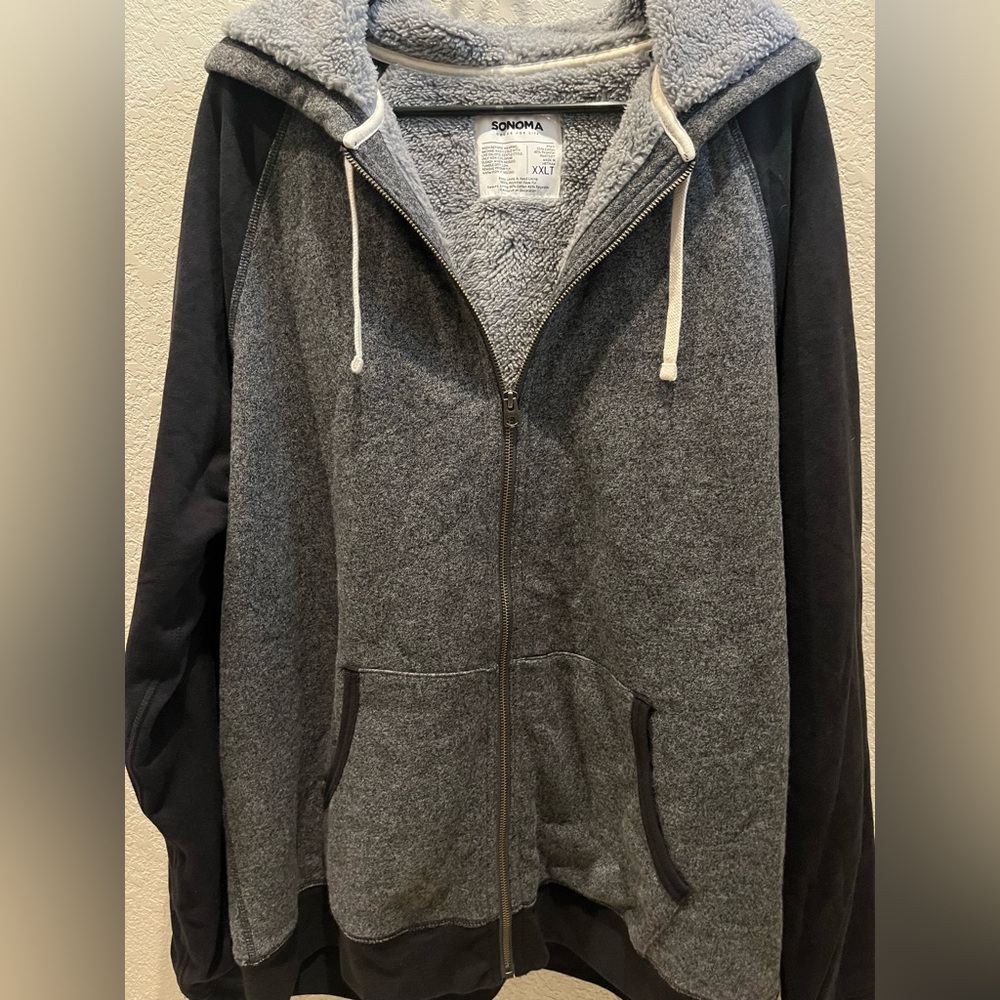 Sonoma BRAND NEW W Tags Supersoft Fleece Men's Charcoal and Black Zip-Up Hoodie